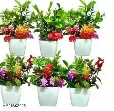 Plastic Artificial Flowers, Multioclor, Pack of 6