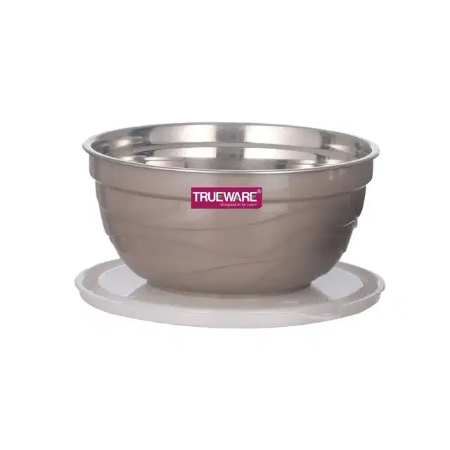 Stainless Steel Serving & Mixing Microwave Safe Bowls, Brown, 2200 ml