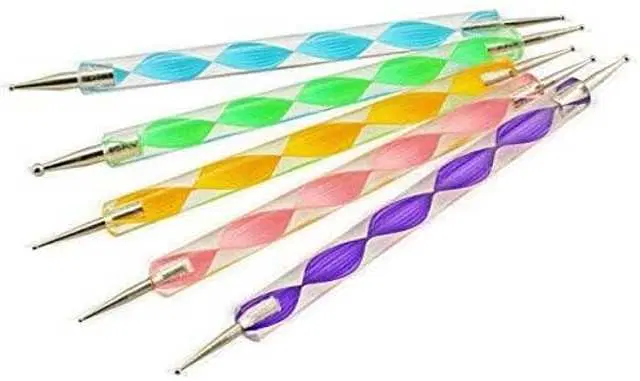 Nail Art Dotting Marbleizing Tool Pen for Nail Decoration Stamping, Multicolour, Pack of 5, SE-18