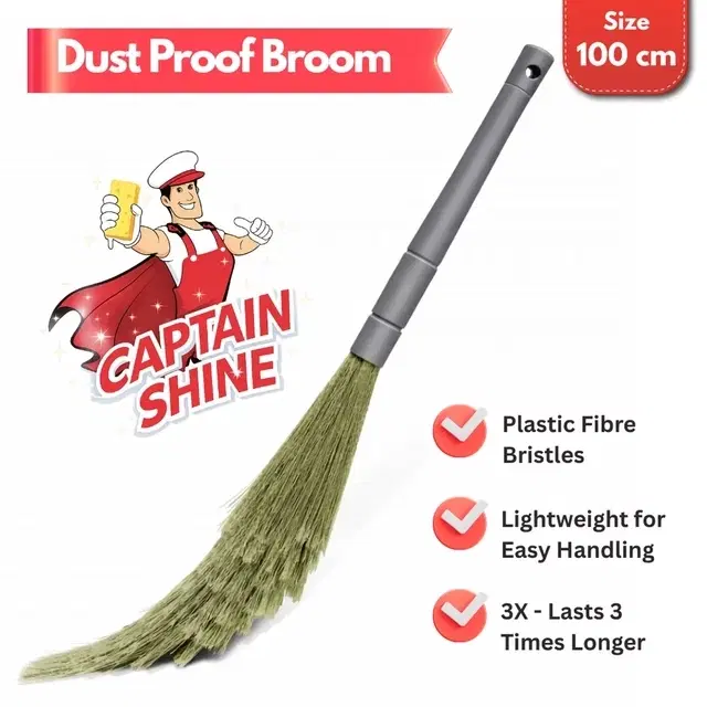 Captain Shine Dust Proof Broom XL with Plastic Handle, 290g [Net], 100cm