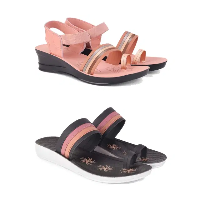 Combo of Flats & Sandals for Women, Set of 2 (Multicolor, 7)
