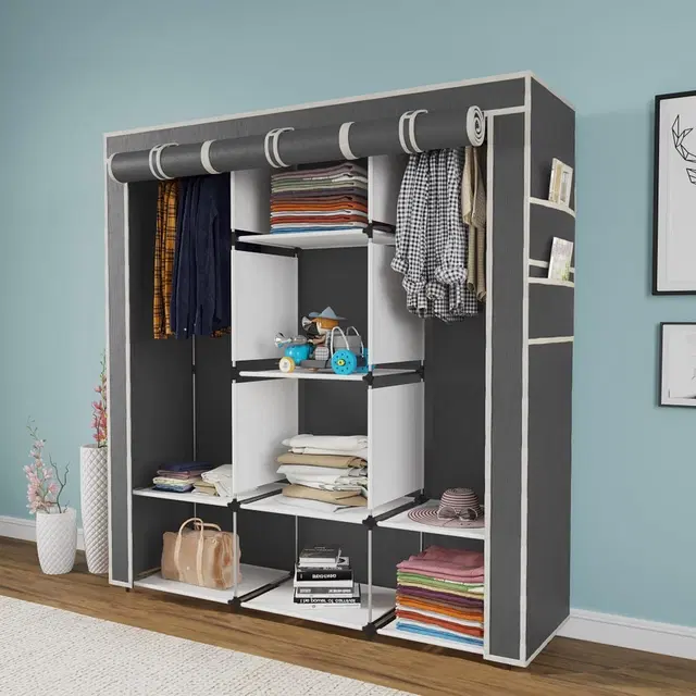 Non-Woven Collapsible Wardrobe Foldable Closet for Clothes, Almira DIY(Do it Yourself) Grey