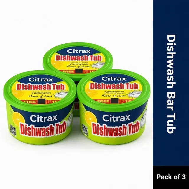 Citrax Dishwash Bar Tub (Free Scrub) 3X600g (Pack of 3)
