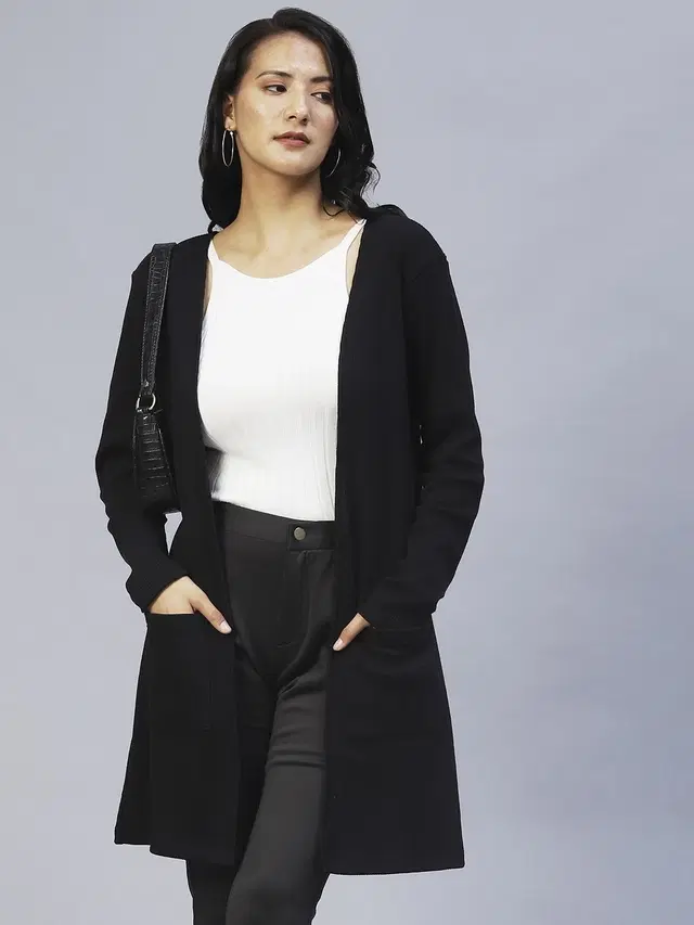 Pure Cotton Solid Shrug for Women (Black, Free Size)