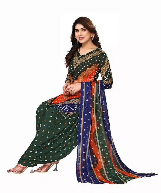 Crepe Unstitched Dress Material for Women (Green)