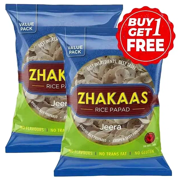 Zhakaas Rice Papad Jeera 2X100 g (Buy 1 Get 1 Free)