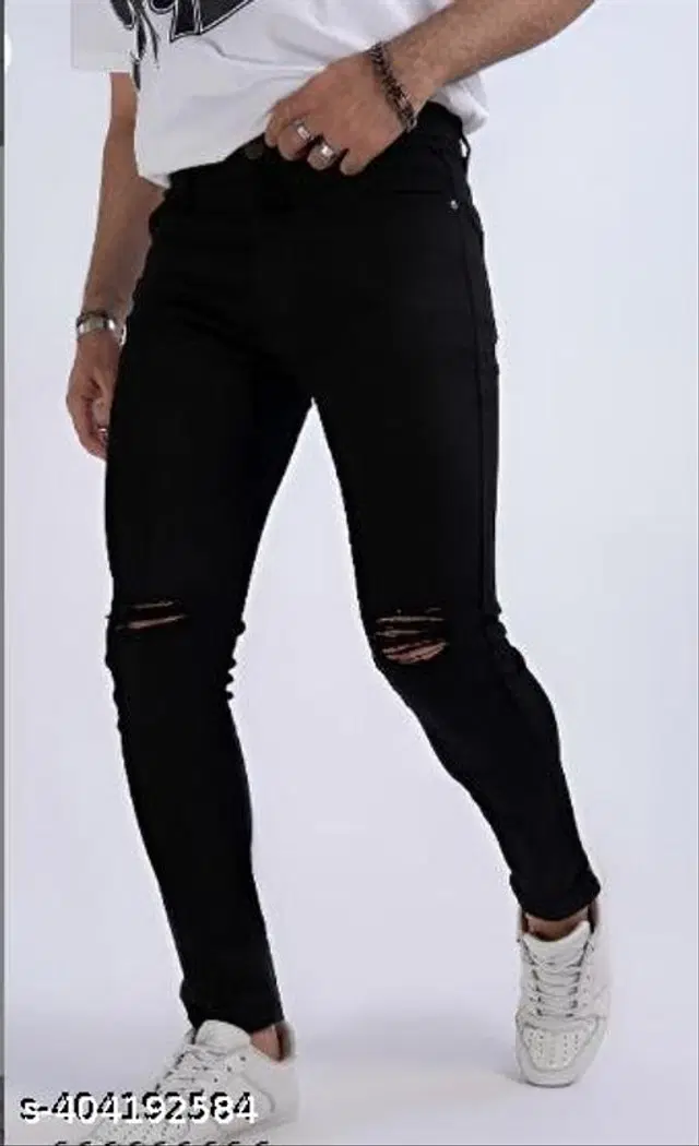 Denim Slim Fit Jeans for Men (Black, 28)