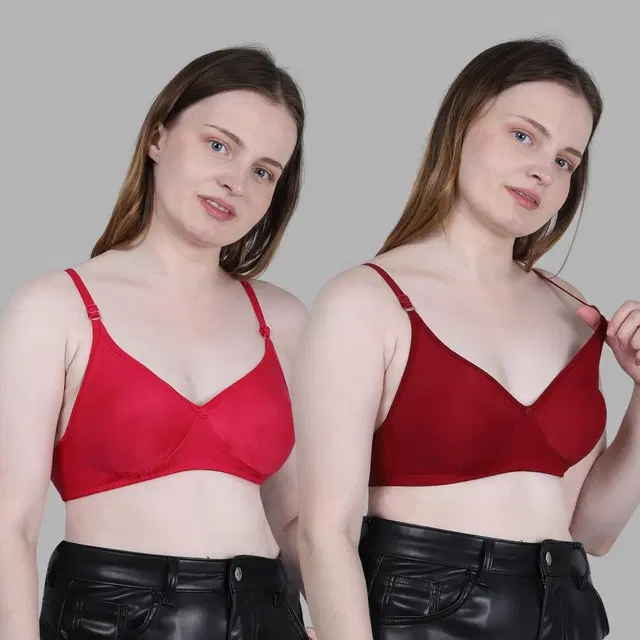 Cotton Solid Non Padded Bra for Women, Multicolour, Pack of 2 (32B)