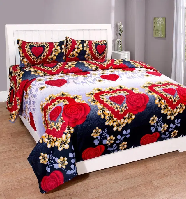 Polycotton Double Bedsheet with 2 Pillow Cover, Multicolor, 90x90 inches