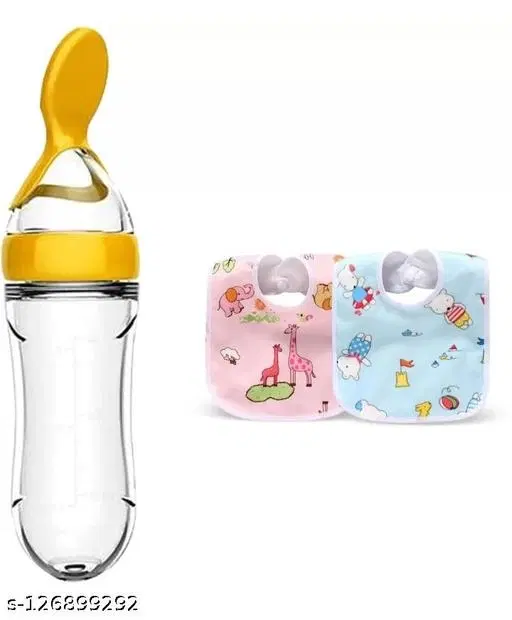 Baby Feeding Spoon Silicone With 2 Free Waterproof Bibs