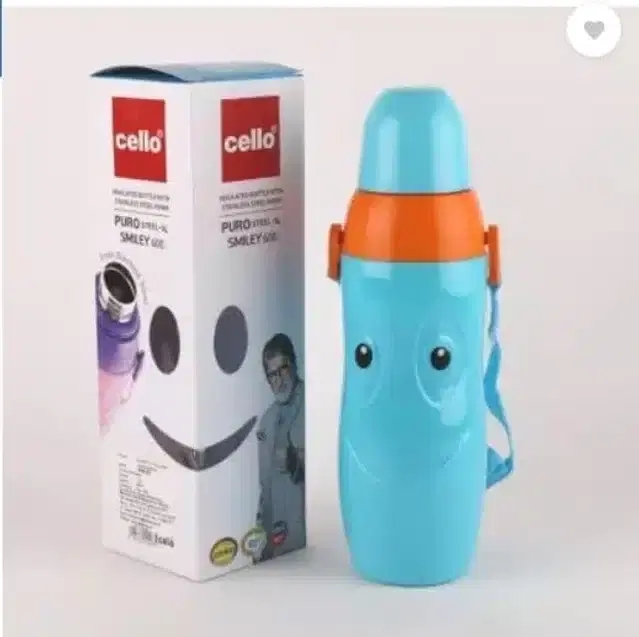 Cello Puro Smiley Insulation Water Bottle, Blue, 600 ml
