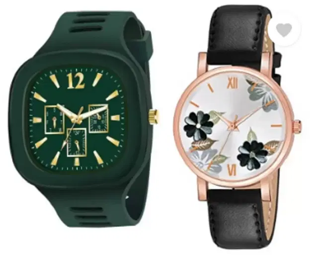 Leather Strap Analog Watch for Women & Girls, Pack of 2 (Multicolor)