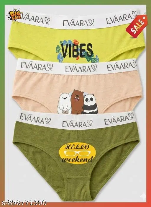 Evaara Front Sticker Cotton Hipster Briefs for Women, Pack of 3 (Yellow, XS)