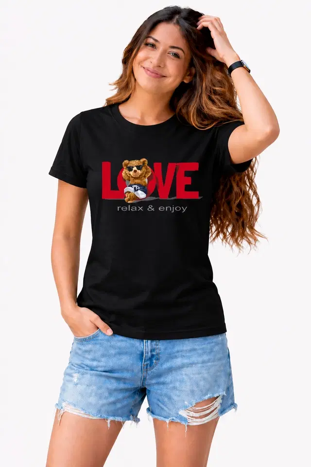 Cotton Blend Tshirts for Women (Black, S)