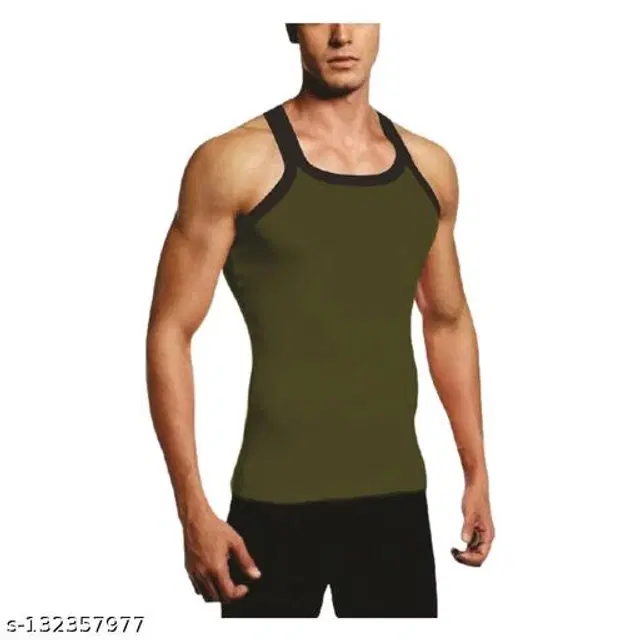 Cotton Vests for Men (Olive, XL)
