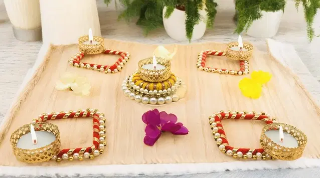 Metal Designer Tealight Candle Holder, Multicolor, 8x8x4.5 cm, Pack of 5