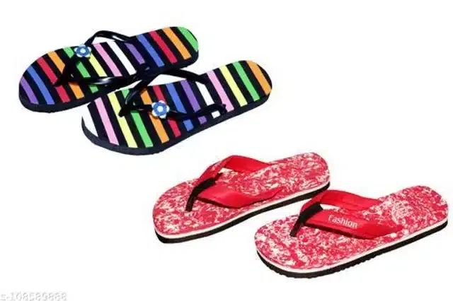 Slippers for Women, Set of 2 (Multicolor, 6)
