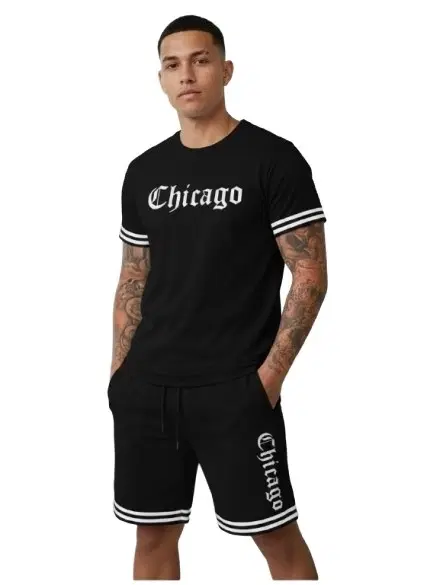 Polyester Printed Co-Ord Set for Men, Black (S)