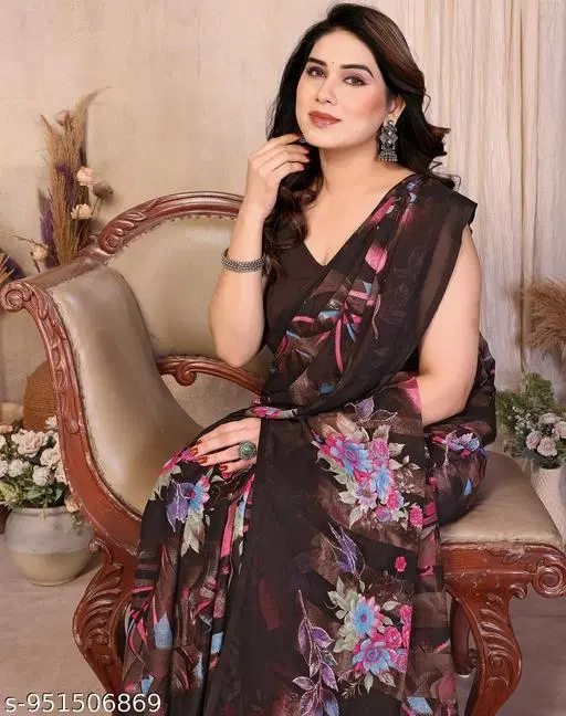 Georgette Party Wear Saree for Women (Brown)