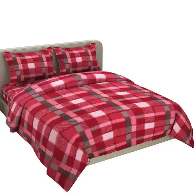 Fleece Printed Double Bedsheet with 2 Pillow Covers, Pink, 100x90 Inches