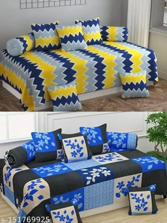 Polycotton Diwan Cover Set, Multicolor, Combo of 2
