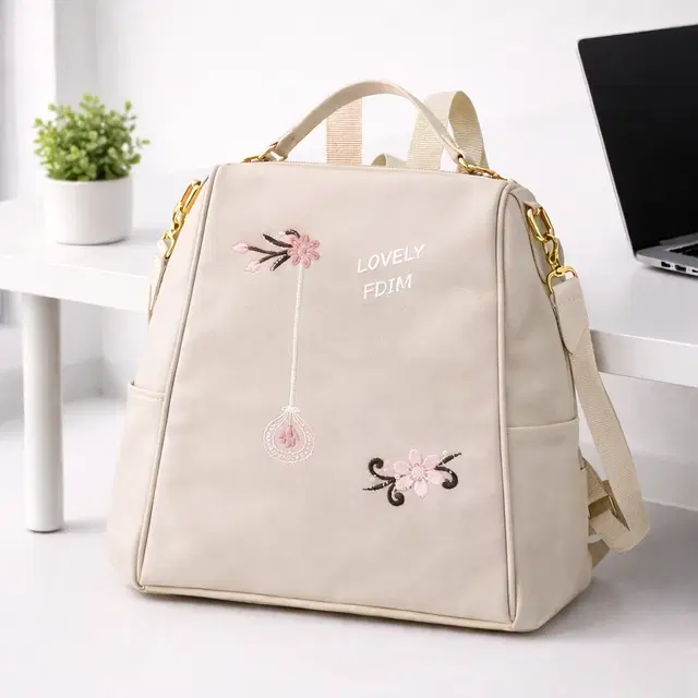 PU Leather Backpack for Women & Girls, Beige (9.6 Ltr)