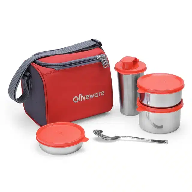 Oliveware Airtight Lunch Box, Red, Set of 1