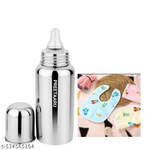 Preetaaru Free Waterproof Baby Bibs 3 Pcs Baby Steel Feeding Bottle 250 Ml
