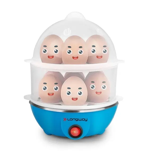 Longway Double Layer Electric Egg Boiler, Blue, 14 Eggs