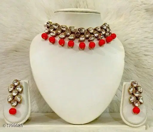 Women'S Alloy Gold Plated Jewellery Set for Women & Girls, Red