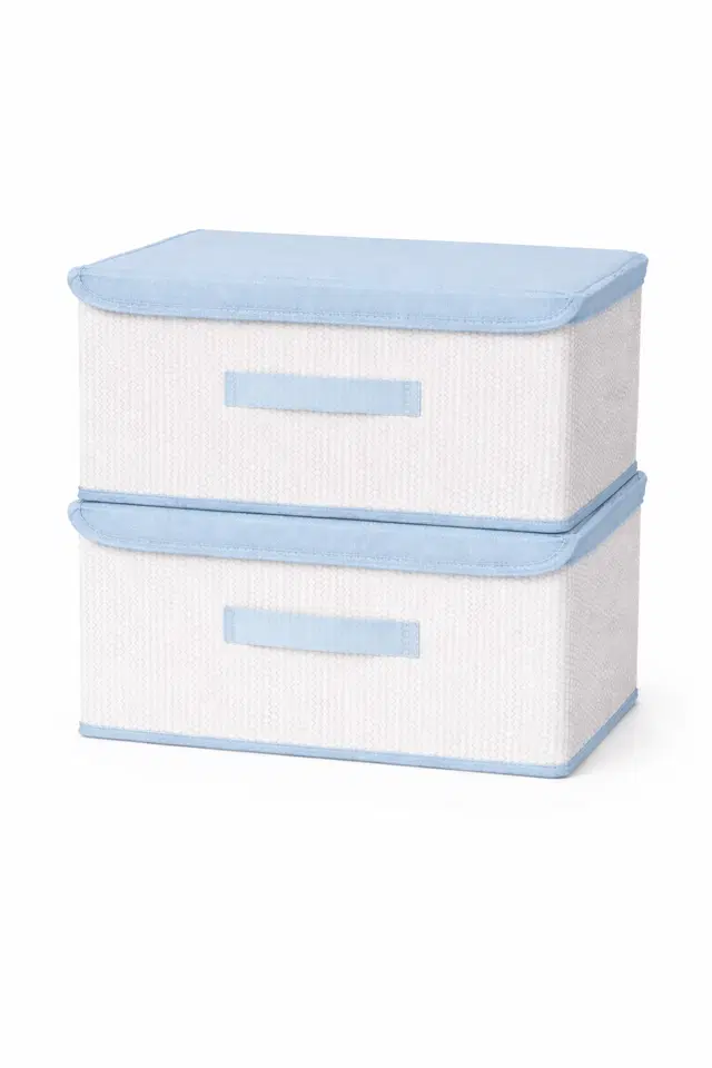 Craft Bazar Multipurpose Foldable Fabric Big Storage Box Set of 2 with Lid and Handle for Clothes, Toys, Wardrobe, Shelf, Bedroom and Home Organization