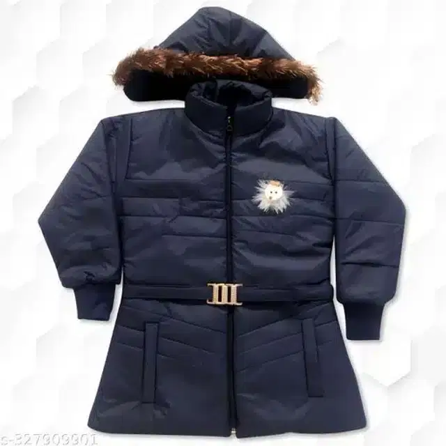 Nylon Full Sleeves Hooded Jacket for Girls (Navy Blue, 0-1 Years)