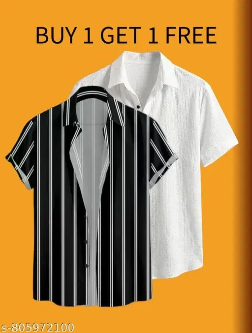 Casual Shirts for Men, Pack of 2 (Black, S)