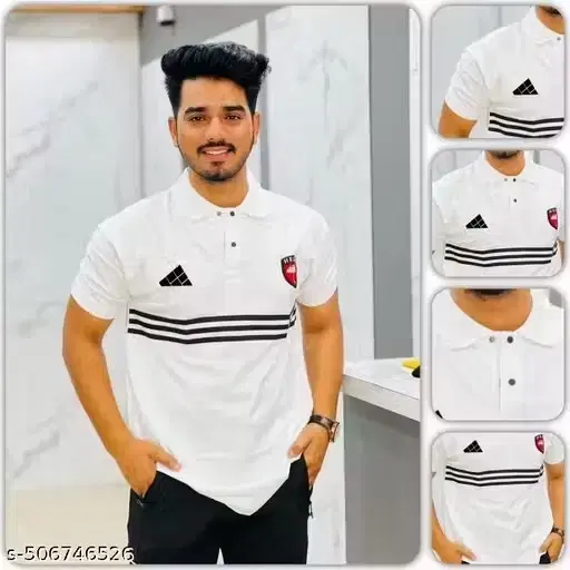 Collar Neck Solid T-shirt for Men (White, XL)