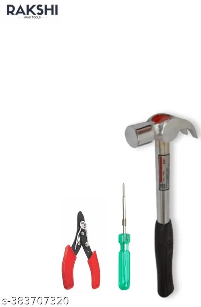 Curved Claw Hammer with Wire Cutting & Screw Driver, Multicolor, Set of 3