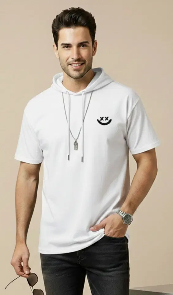Polyester Printed T-shirt for Men, White (XL)