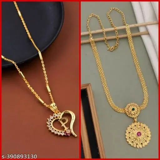 Alloy Pendant with Chain & Necklace for Women, Set of 2 (Multicolor)