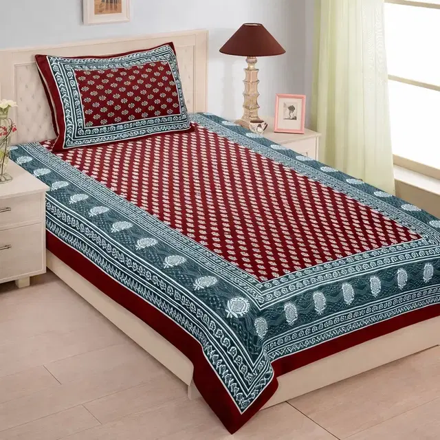 Jaipuri Cotton Single Bedsheet 60x90in Red