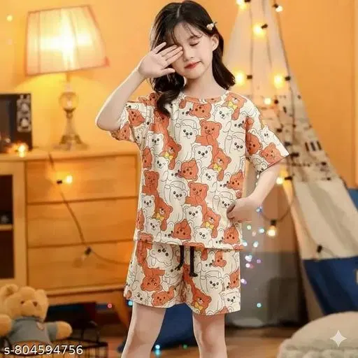 Night Suit for Girls (Cream, 12-13 Years)