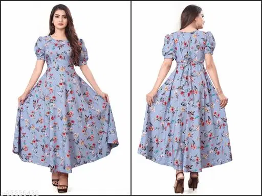 Floral Printed Maxi Gown for Women (Grey, S)