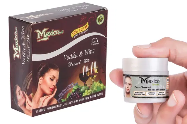 Maxico Herbs Vodka & Wine Facial Kit with Charcoal Under Eye Cream, Pack of 2