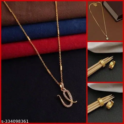 Alloy 2 Pcs Pendant with Chain & 2 Pair Earrings for Women, Set of 4 (Multicolor)
