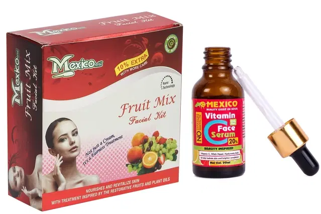 Maxico Herbs Fruit Mix Facial Kit with Vitamin C Serum (30 ml), Pack of 2