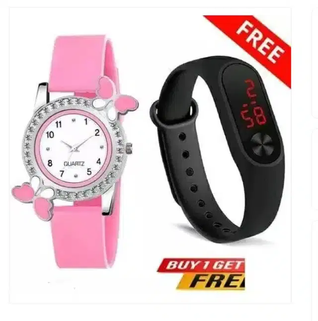 Analog & Digital Watch Combo for Girls, Pack of 2 (Multicolor)