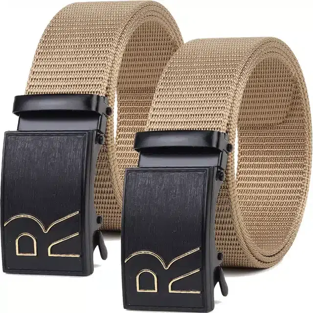 Casual Nylon Belts for Men, Pack of 2 (Cream)
