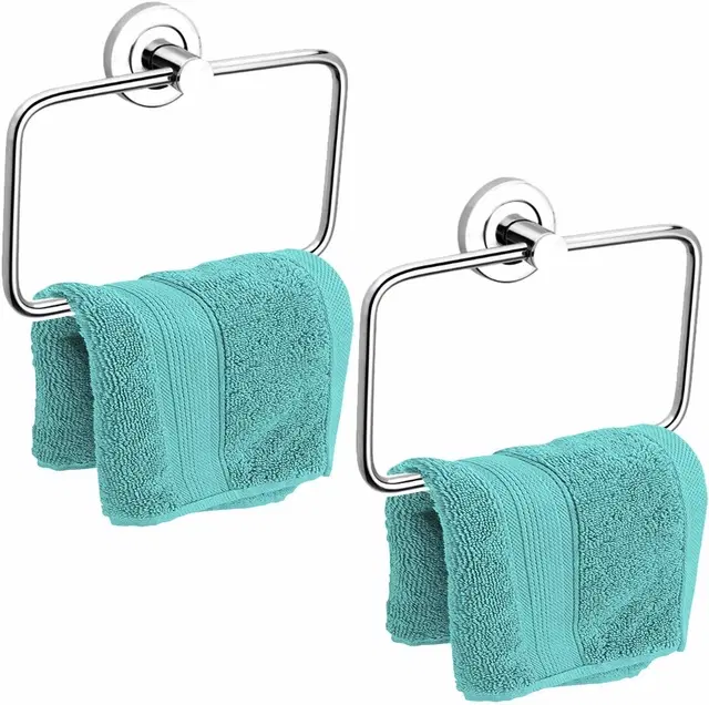 Stainless Steel Multipurpose Towel Ring with Wall Flange, Silver, Set of 2
