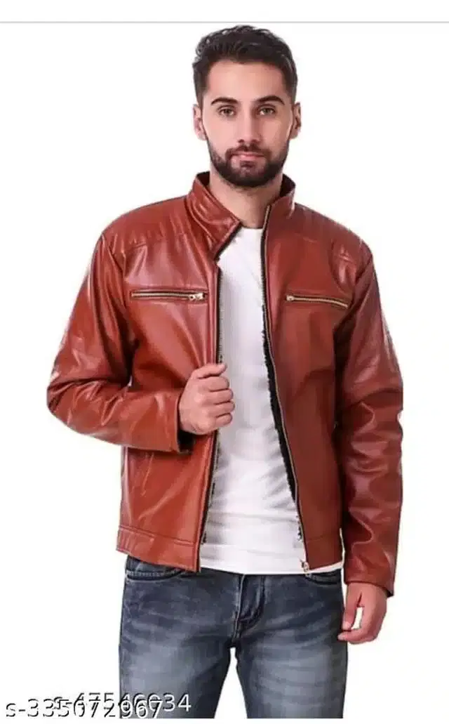 Leather Jacket for Men (Brown, XL)