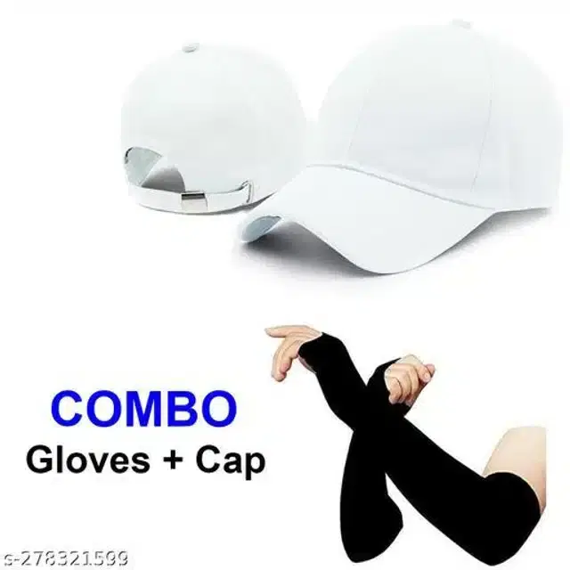 Cotton Arm Sleeves & Cap for Men & Women, Set of 2 (Black & White)