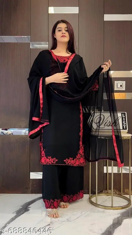 Embroidered Plazo Pair for Women (Black, 6XL)