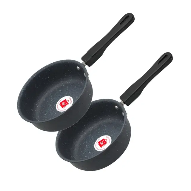 Non Stick Metal Saucepan, Pack of 2, Grey, 17 cm